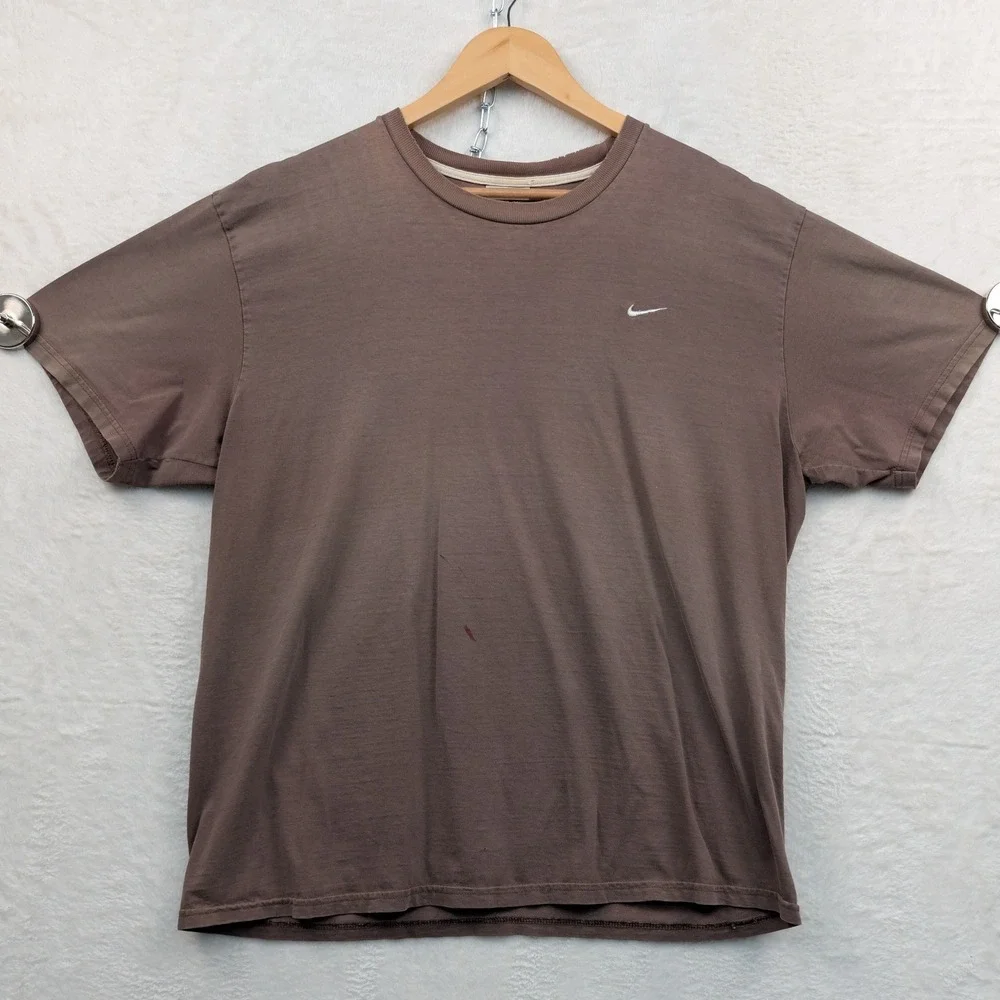 VTG Nike T-Shirt Men's XL Brown Embroidered Swoosh Streetwear Distressed Y2K